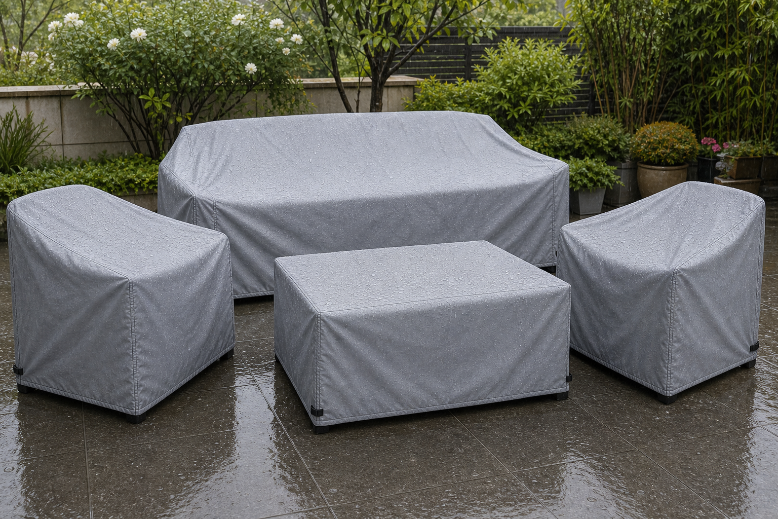 Furniture cover in rain